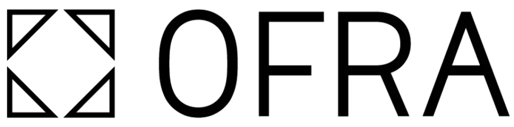 Logo of OFRA Cosmetics with square symbol and bold text.
